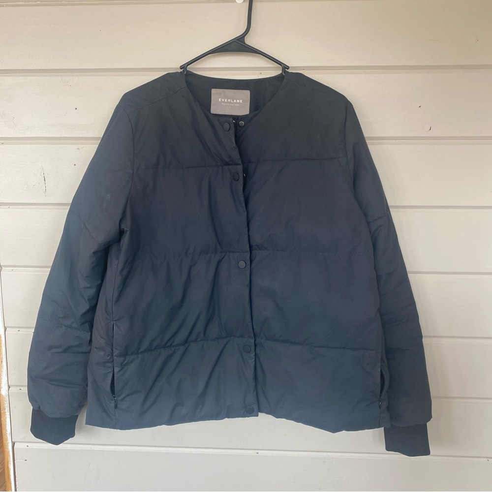 Everlane Primaloft Puffer Jacket Women’s Size Large Black Snap/zip Hoodless
